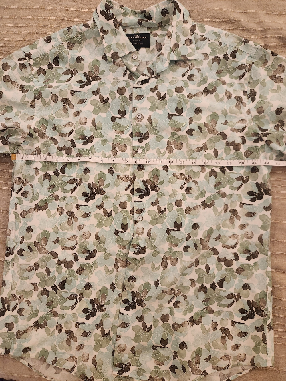 Rodd & Gunn Mint Green and Brown Floral Short-Sleeve Button-Down Shirt